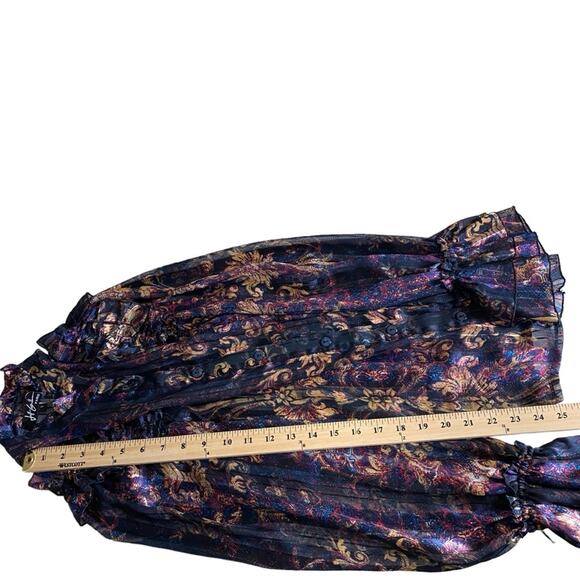 Jeff Gallano Printed Button Front Long Sleeve Sheer Blouse Women’s UK 1 US 6 8 - Picture 9 of 10